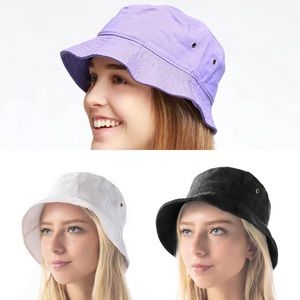 NWT Lot of 3 Cotton Bucket Hats - size S/M - White, Black & Light Purple